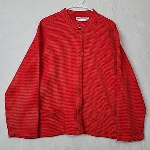 Rebecca Malone Waffle Knit Jacket Sweater Over Shirt Women's Size XL RED